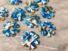 Blue Brown White FLORAL Resin Beads, circle cutout acrylic 35mm Earring Necklace pendant bead, one hole at top flower jewelry acrylic DIY