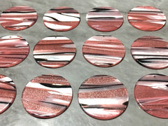 Pink Black White STRIPED Tortoise Shell Beads, circle cutout acrylic 36mm Earring Necklace pendant bead one hole at top, colorful acrylic