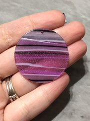 Purple Black White STRIPED Tortoise Shell Beads, circle cutout acrylic 36mm Earring Necklace pendant bead one hole at top, colorful acrylic