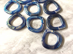 Blue Shimmer XL 2 Hole Pendant Beads, connector Acrylic Beads, resin lucite Jewelry Making necklaces Bracelets Earrings, 39mm pointed oval