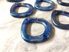 Blue Shimmer XL 2 Hole Pendant Beads, connector Acrylic Beads, resin lucite Jewelry Making necklaces Bracelets Earrings, 39mm pointed oval