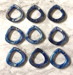 Blue Shimmer XL 2 Hole Pendant Beads, connector Acrylic Beads, resin lucite Jewelry Making necklaces Bracelets Earrings, 39mm pointed oval