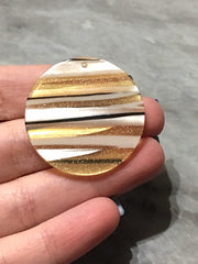 Yellow Black White STRIPED Tortoise Shell Beads, circle cutout acrylic 36mm Earring Necklace pendant bead one hole at top, colorful acrylic