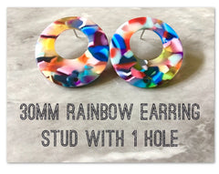 30mm RAINBOW acrylic post earring round blanks, stud circle earring, drop dangle earring making colorful jewelry blanks pride blanks