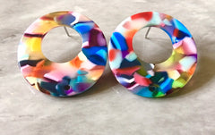 30mm RAINBOW acrylic post earring round blanks, stud circle earring, drop dangle earring making colorful jewelry blanks pride blanks