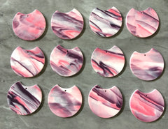 Pink & Purple white WATERCOLOR white Tortoise Shell Beads, circle cutout acrylic 36mm Earring Necklace pendant bead one hole at top