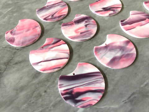 Pink & Purple white WATERCOLOR white Tortoise Shell Beads, circle cutout acrylic 36mm Earring Necklace pendant bead one hole at top