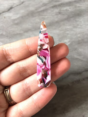 Pink rainbow Confetti Tortoise Shell Beads, geometric shape acrylic 56mm Long Earring or Necklace pendant bead 1 one hole at top colorful