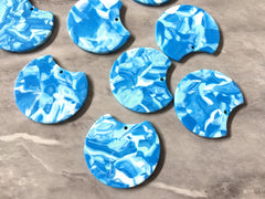 White Blue watercolor Tortoise Shell Beads, circle cutout acrylic 36mm Earring Necklace pendant boho, one hole top colorful acrylic DIY