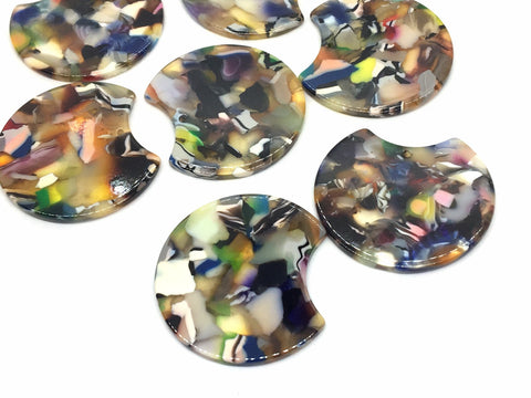 Rainbow painted Tortoise Shell Beads, circle cutout acrylic 36mm Earring Necklace pendant boho, one hole top colorful acrylic DIY resin