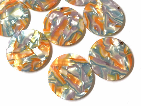 Orange & Blue Mosaic Tortoise Shell Beads, circle cutout acrylic 36mm Earring Necklace geometric pendant bead one hole at top