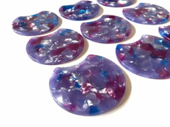 Lilac Purple & Blue Mosaic Tortoise Shell Beads, circle cutout acrylic 36mm Earring Necklace geometric pendant bead one hole at top