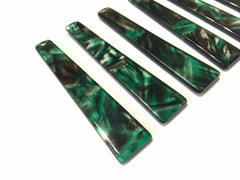 Green Brushed Watercolor squared Tortoise Shell Beads, long skinny acrylic 56mm Earring Necklace pendant bead, one hole at top jewelry