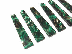 Green Brushed Watercolor squared Tortoise Shell Beads, long skinny acrylic 56mm Earring Necklace pendant bead, one hole at top jewelry