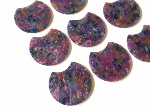 Watercolor purple green Rainbow Resin Beads, circle cutout acrylic 36mm Earring Necklace pendant bead, one hole at top, jewelry acrylic DIY