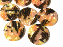 Watercolor blush pink yellow Resin Beads, circle cutout acrylic 36mm Earring Necklace pendant bead, one hole at top jewelry acrylic DIY