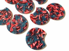 Watercolor red blue Resin Beads, circle cutout acrylic 36mm Earring Necklace pendant bead, one hole at top jewelry acrylic DIY, maroon beads