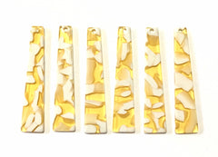 Yellow & White Resin squared Tortoise Shell Beads, long skinny acrylic 56mm Earring Necklace pendant bead, one hole at top jewelry