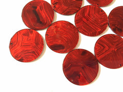 Red shell Beads, circle cutout acrylic 36mm Earring Necklace pendant bead, one hole at top jewelry acrylic DIY, red striped earrings
