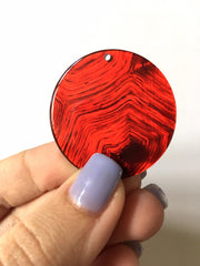 Red shell Beads, circle cutout acrylic 36mm Earring Necklace pendant bead, one hole at top jewelry acrylic DIY, red striped earrings