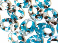 Teal Brown Blue Confetti Resin Acrylic OVAL Blanks Cutout, earring bead jewelry making, 38mm pendant jewelry, turquoise earrings DIY