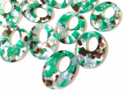 Green Brown Blue Confetti Resin Acrylic OVAL Blanks Cutout, earring bead jewelry making, 38mm pendant jewelry, green earrings DIY