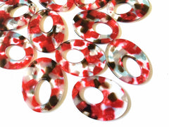 Red Brown Blue Confetti Resin Acrylic OVAL Blanks Cutout, earring bead jewelry making, 38mm pendant jewelry, red earrings DIY