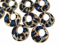 Blue Leopard print Tortoise Shell Acrylic Blanks Cutout, circle round earring pendant jewelry making, 34mm jewelry 1 Hole earring blanks