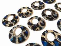 Blue Leopard print Tortoise Shell Acrylic Blanks Cutout, circle round earring pendant jewelry making, 34mm jewelry 1 Hole earring blanks