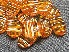 Orange Puffed Oval 33mm beads, transparent striped beads, translucent beads, craft supplies wire bangle, jewelry making white and orange