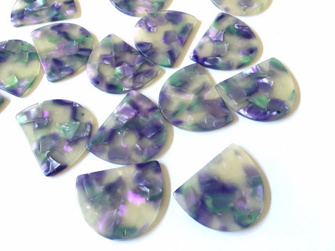 Purple Blue Green Hologram tortoise shell 1 Hole Laser Cut Cutout Half Oval, Wire Bracelet boho earrings, Tassel Necklace drop jewelry
