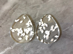 Silver Confetti set in Clear Resin Acrylic Blanks Cutout, earring bead jewelry making, 30mm circle jewelry, silver resin pendant teardrop