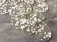 Silver Confetti set in Clear Resin Acrylic Blanks Cutout, earring bead jewelry making, 30mm circle jewelry, silver resin pendant teardrop