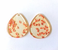 Coral Confetti set in Yellow Clear Resin Acrylic Blanks Cutout, earring bead jewelry making, 30mm circle jewelry, yellow pendant teardrop