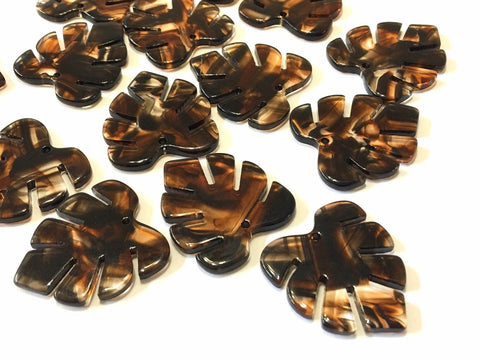 Chocolate Brushed Resin Acrylic Blanks Cutout, monstera palm leaves leaf blanks, earring pendant jewelry making 30mm circle brown 1 hole