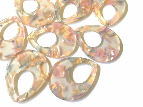 Pastel & Resin Beads, Teardrop shape acrylic 38mm Long Earring or Necklace pendant bead, one hole at top color pink white yellow jewelry