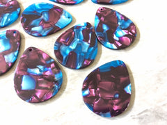 Eggplant & Royal Blue Resin Acrylic Blanks Cutout, teardrop blanks, earring pendant jewelry making, 40mm jewelry blanks, 1 Hole acetate