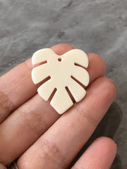 Cream Resin Acrylic Blanks Cutout, monstera palm leaves leaf blanks, earring pendant jewelry making 30mm circle brown 1 hole off white