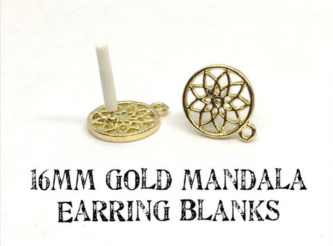 16mm Mandala Gold post earring circle blanks, gold earring, gold stud earring, gold jewelry, gold dangle earring making round