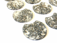 Silver Foil & Confetti Resin Beads, circle cutout acrylic 36mm Earring Necklace pendant bead, one hole at top, silver jewelry acrylic DIY