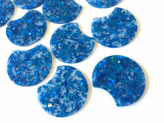 Blue Foil & Confetti Resin Beads, circle cutout acrylic 36mm Earring Necklace pendant bead, one hole at top, royal blue jewelry acrylic DIY