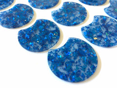 Blue Foil & Confetti Resin Beads, circle cutout acrylic 36mm Earring Necklace pendant bead, one hole at top, royal blue jewelry acrylic DIY