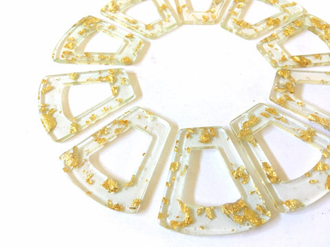 Gold Foil Paper set in Clear Resin Acrylic Blanks Cutout, earring bead jewelry making, 40mm trapezoid jewelry, gold pendant teardrop