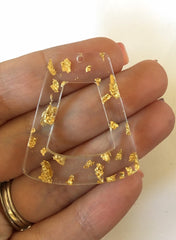 Gold Foil Paper set in Clear Resin Acrylic Blanks Cutout, earring bead jewelry making, 40mm trapezoid jewelry, gold pendant teardrop