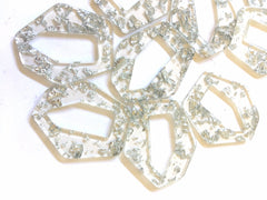 Silver Foil Paper set in Clear Resin Acrylic Blanks Cutout, earring bead jewelry making, 42mm irregular shape boho jewelry, silver pendant