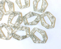 Silver Foil Paper set in Clear Resin Acrylic Blanks Cutout, earring bead jewelry making, 42mm irregular shape boho jewelry, silver pendant