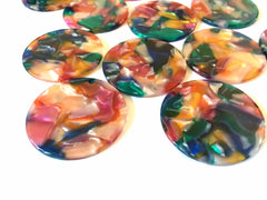 Watercolor Rainbow Resin Beads, circle cutout acrylic 36mm Earring Necklace pendant bead, one hole at top, purple jewelry acrylic DIY