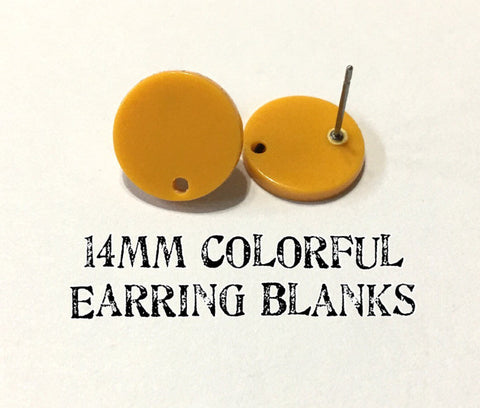 14mm MUSTARD post earring round blanks, yellow round earring, yellow stud earring, drop dangle earring making colorful jewelry blanks