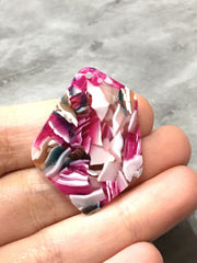 Pink Party Confetti Tortoise Shell Beads, geometric shape acrylic 38mm Long Earring or Necklace pendant bead 1 one hole top colorful