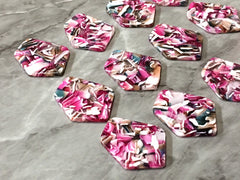 Pink Party Confetti Tortoise Shell Beads, geometric shape acrylic 38mm Long Earring or Necklace pendant bead 1 one hole top colorful